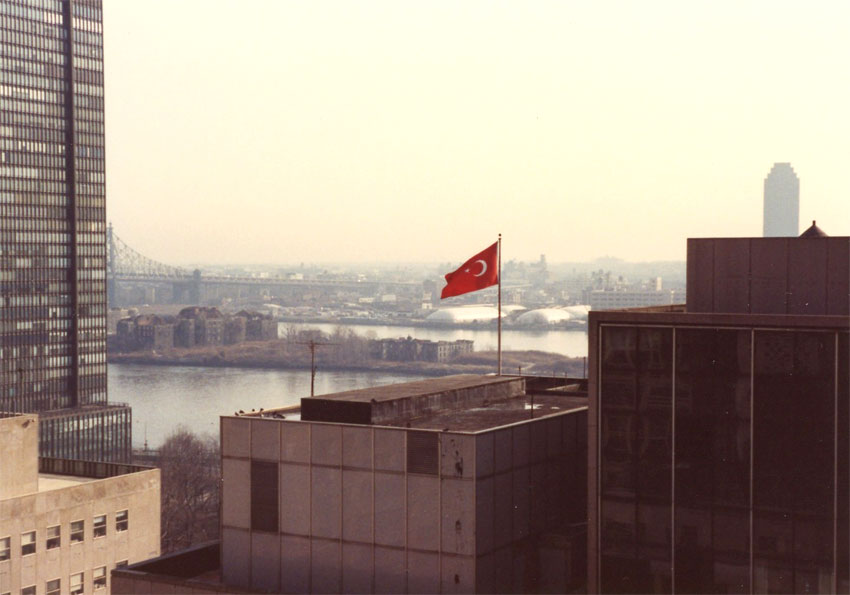 view of the East River and Queens from midtown Manhattan