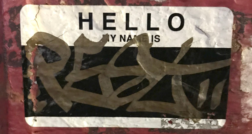 Hello My Name Is tag with graffiti