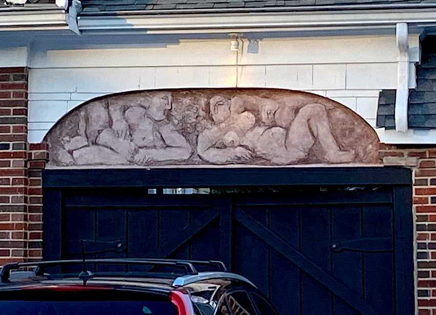reclining nudes on a Montclair garage frieze