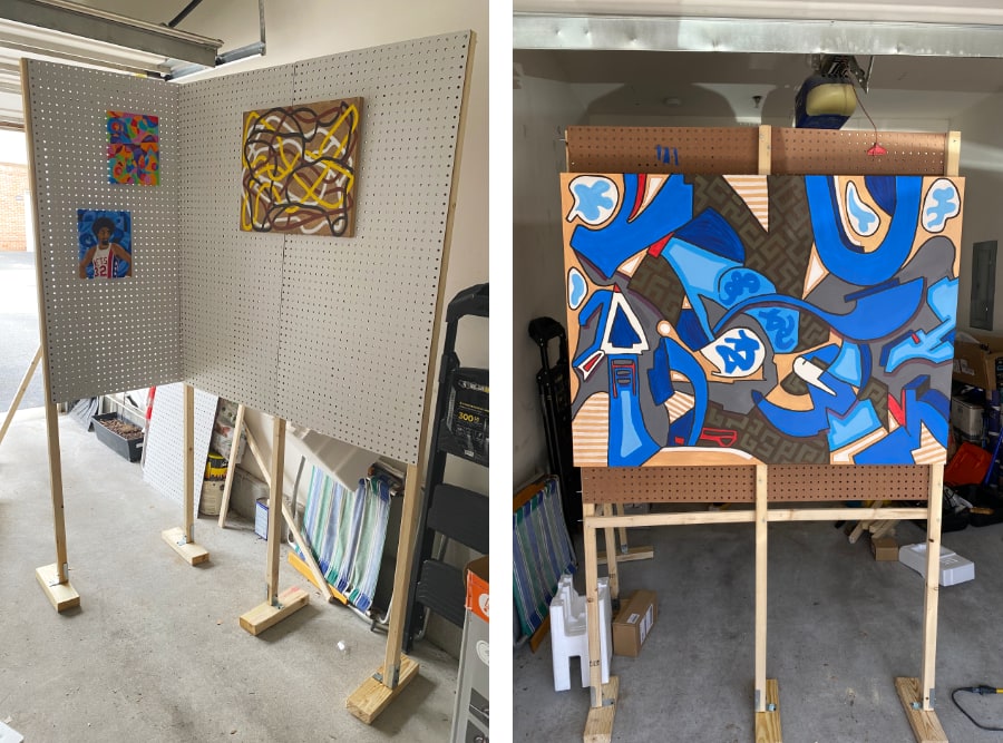 Building free-standing walls for displaying my paintings at the upcoming Glen Ridge Arts and Eco Fair.