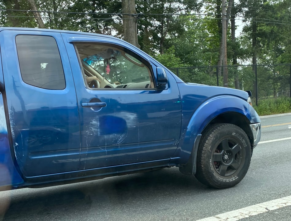 blue pickup truck