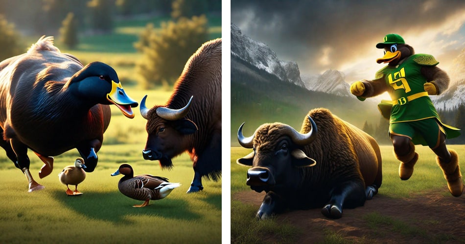 Some odd results of AI art for the Ducks vs. Buffs football game.