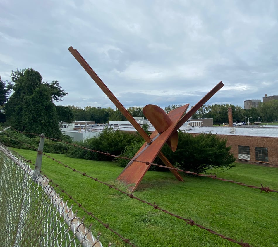 Abstract metal sculpture on Broadway in the town of Haverstraw, NY
