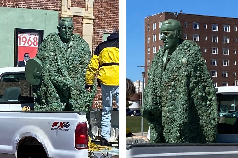 Two views of an unidentified sculpture at Asbury Park, NJ. Do you think it's supposed to be Bruce Springsteen?