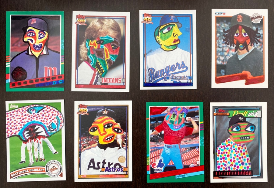 Modified baseball cards by artist Mark McKinney
