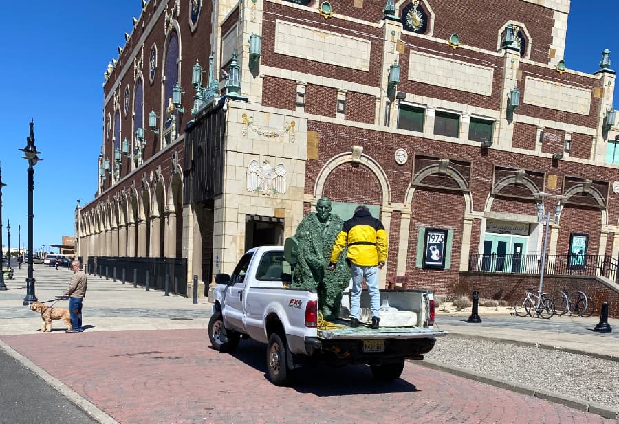 A large-scale bronze sculpture by the Convention Center at Asbury Park, NJ.