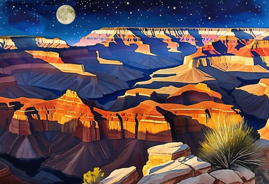 The Grand Canyon with the Moon