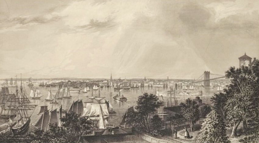 1872 drawing of Brooklyn Heights, published by D. Appleton and Co.