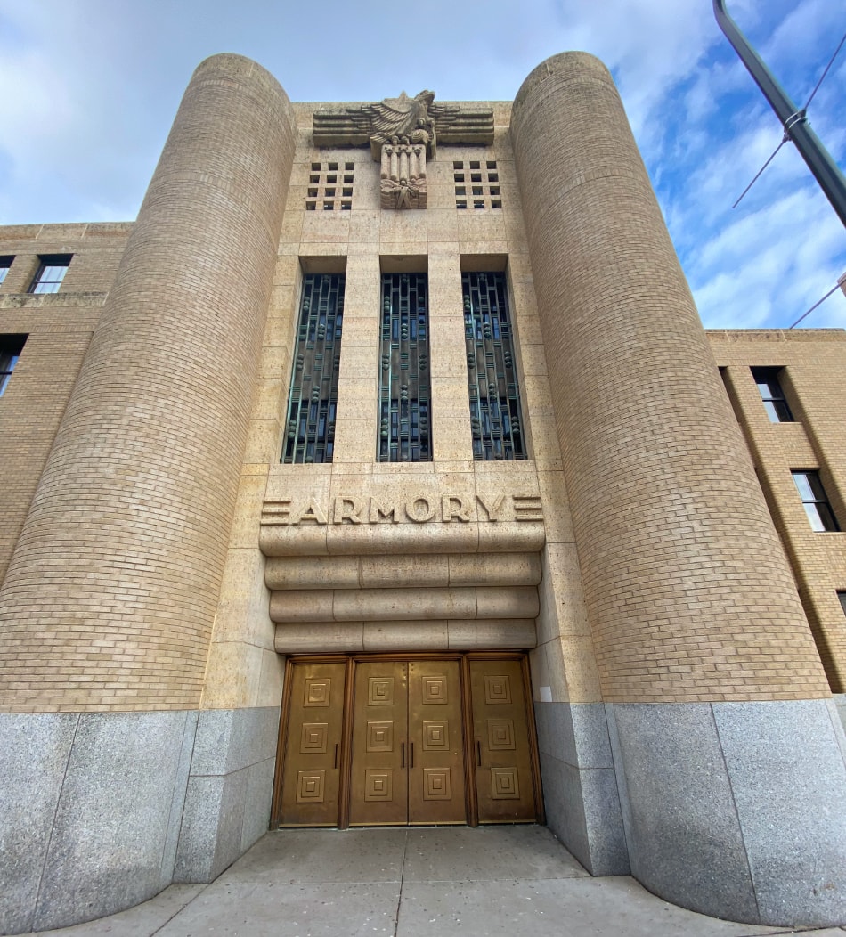 PWA Moderne architecture style: the Armory Building as seen in downtown Minneapolis.