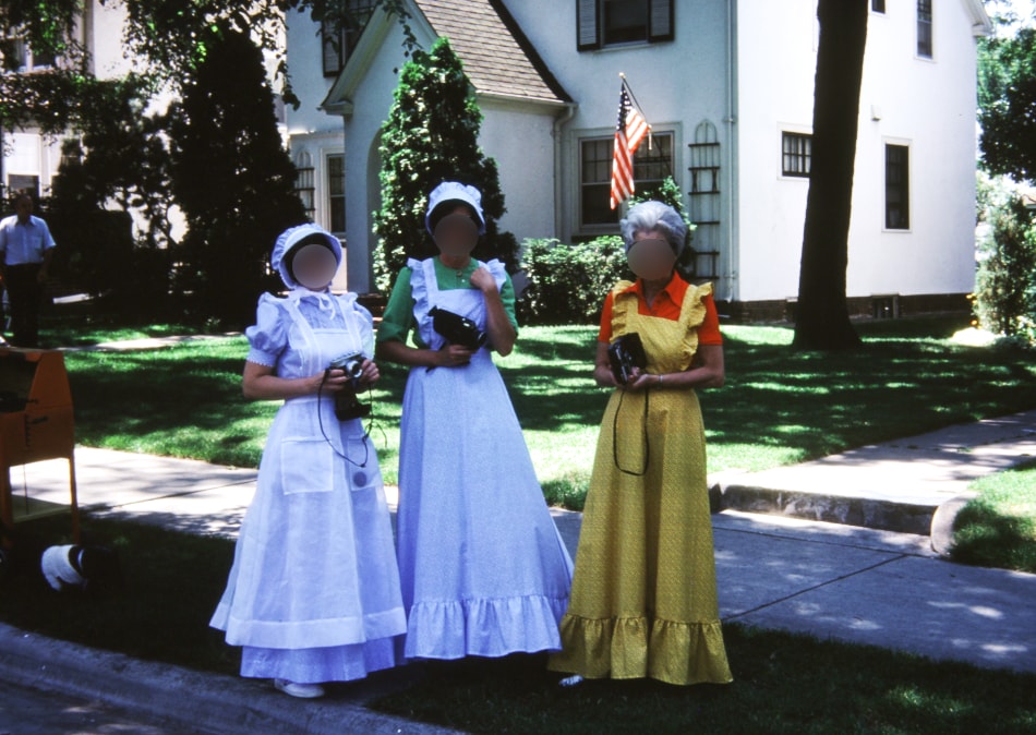 Women dressed in American Colonial style for a Bicentennial celebration in 1976.