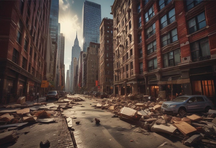 A.I. generated image showing what an earthquake could look like in New York City.