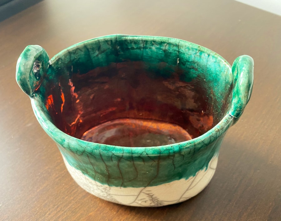 Interior view of the raku pottery that I bought.