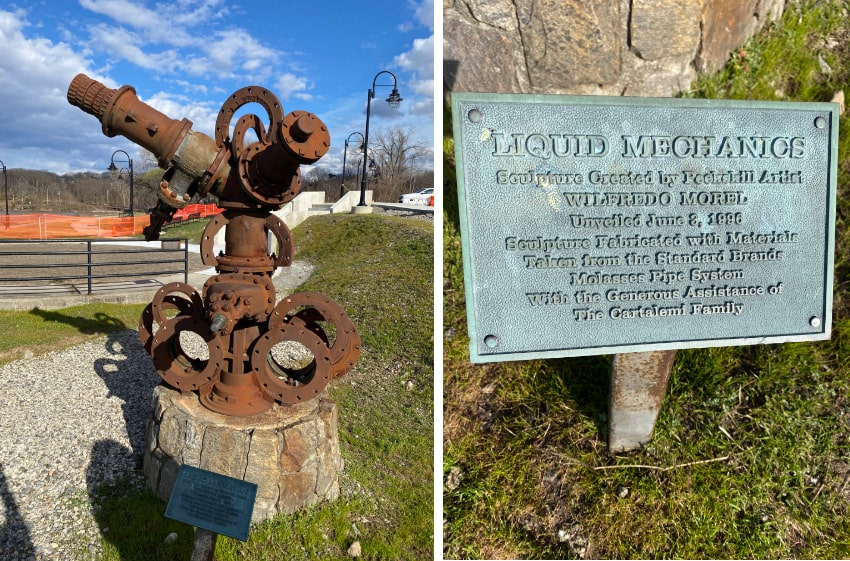 Liquid Mechanics sculpture by Wilfredo Morel, seen at Charles Point Park in Peekskill, NY