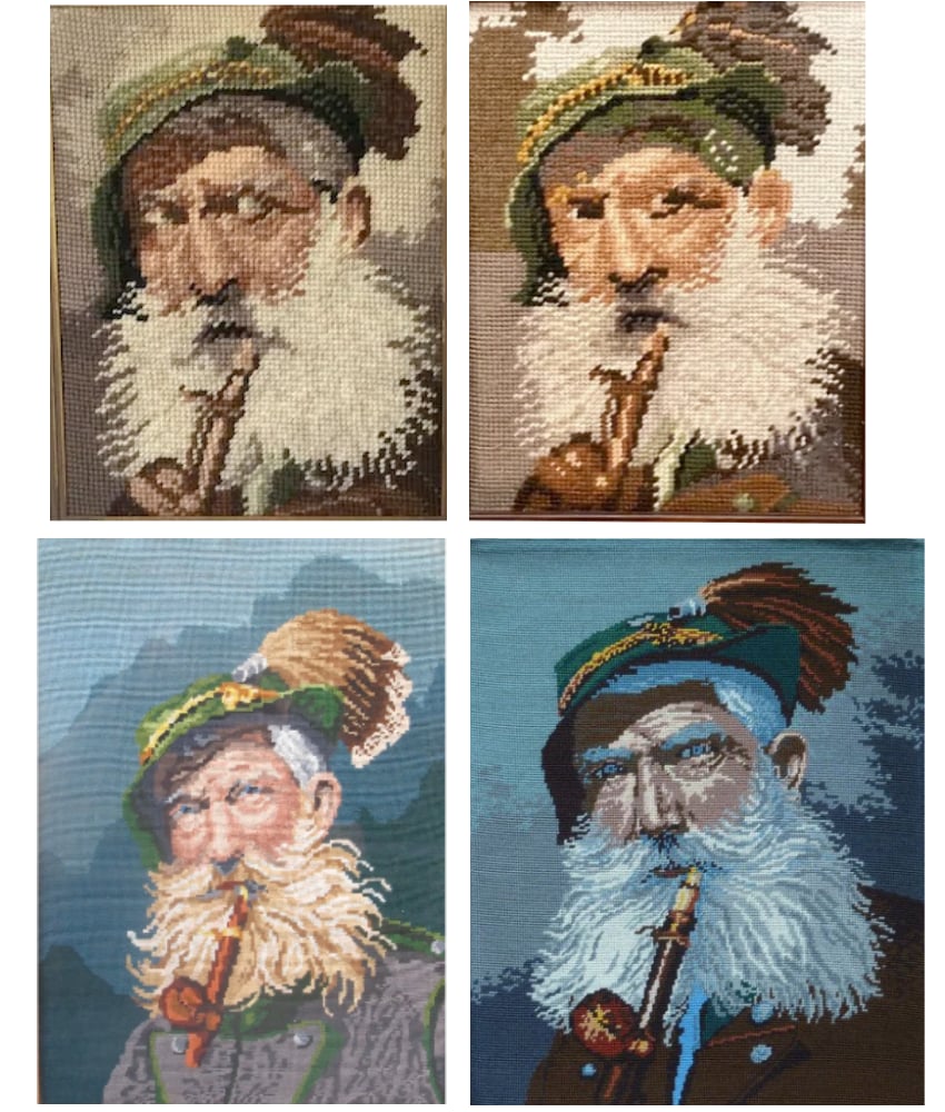 old man with pipe embroidery art