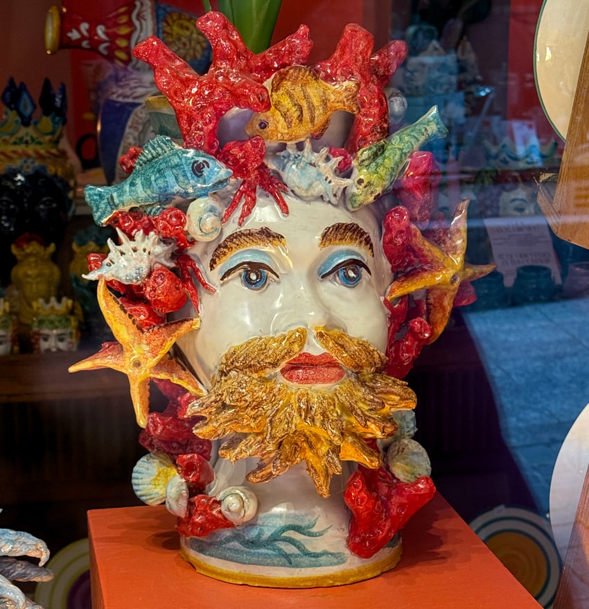 ceramic head of Poseidon at Morueco Ceramicas in Madrid