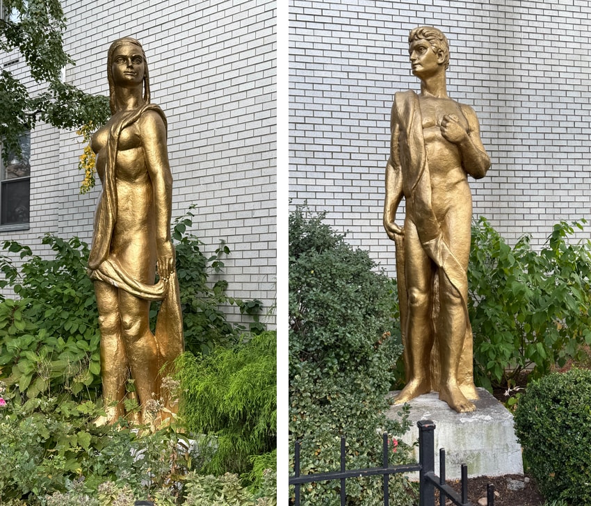 gold statues at Executive Towers on the Grand Concourse in the Bronx