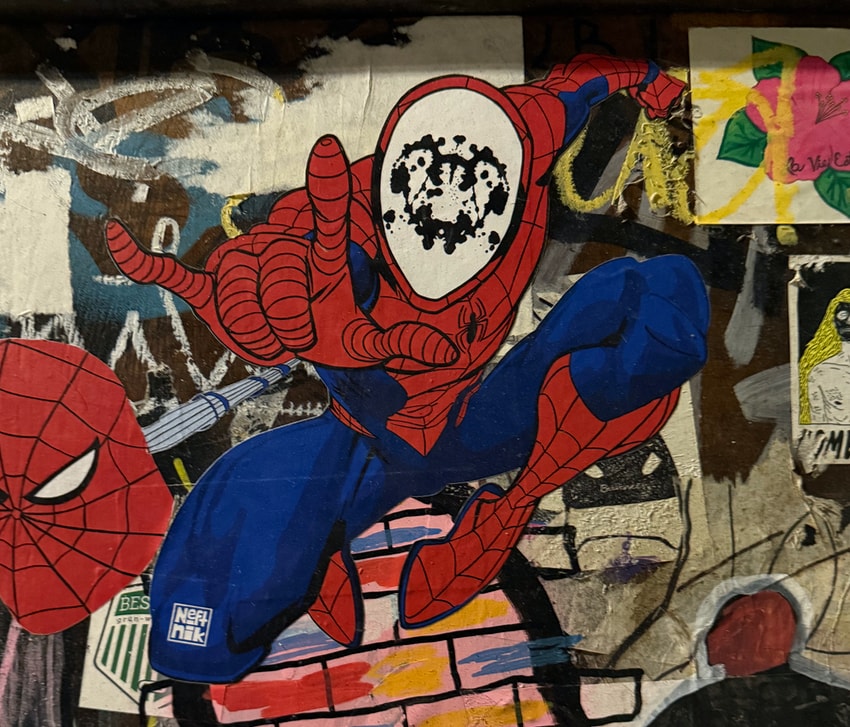 Spiderman with Rorschach art face in Barcelona