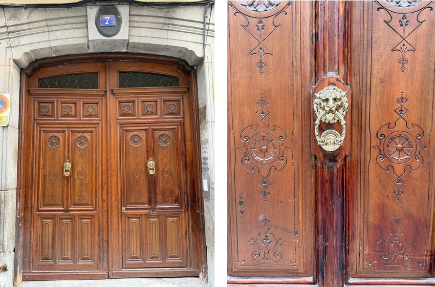 wood door with lion knocker in Madrid, Spain