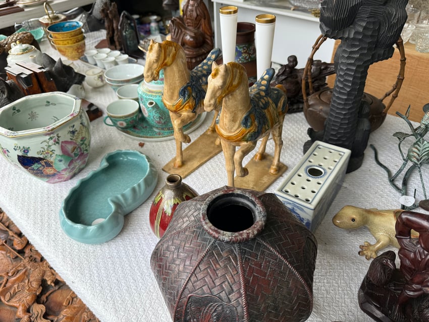 Asian objects for sale at a yard sale in Kingston NY
