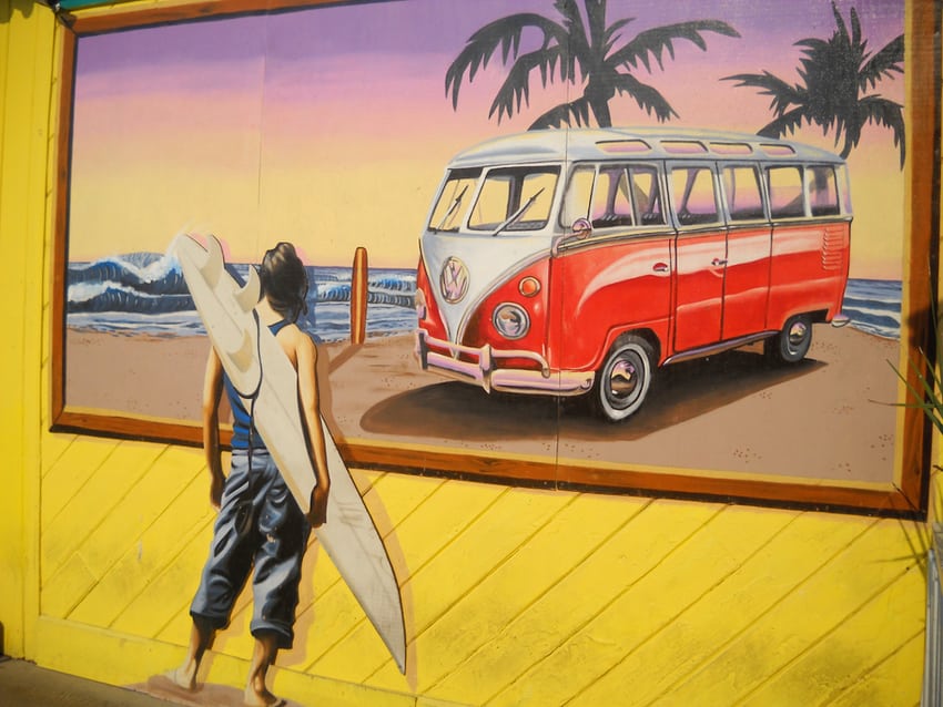 A mural of a VW van in Virginia Beach