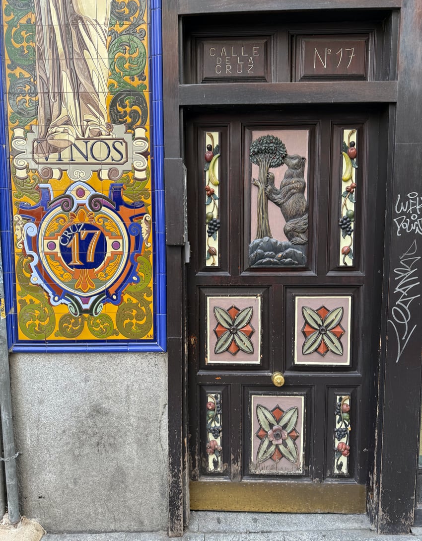 bear and strawberry tree as seen in Madrid on a restaurant door