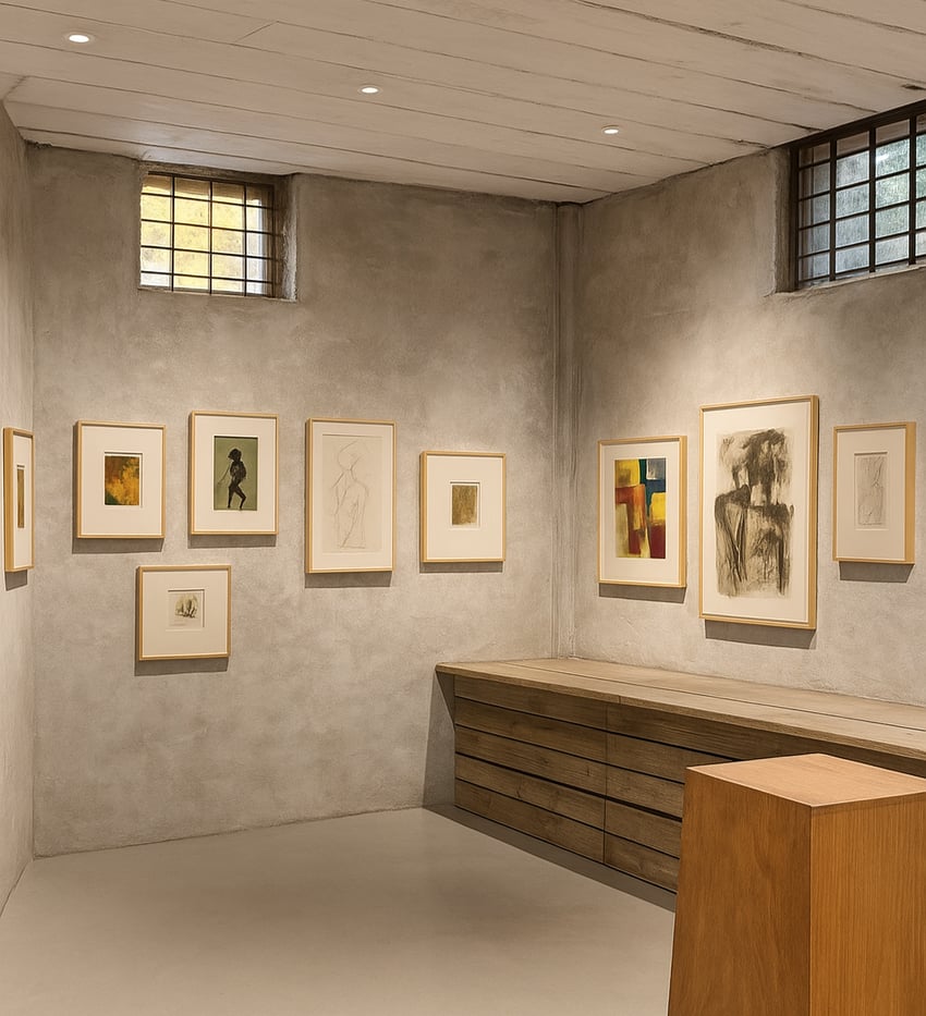 A.I. image of a barn converted to an art gallery