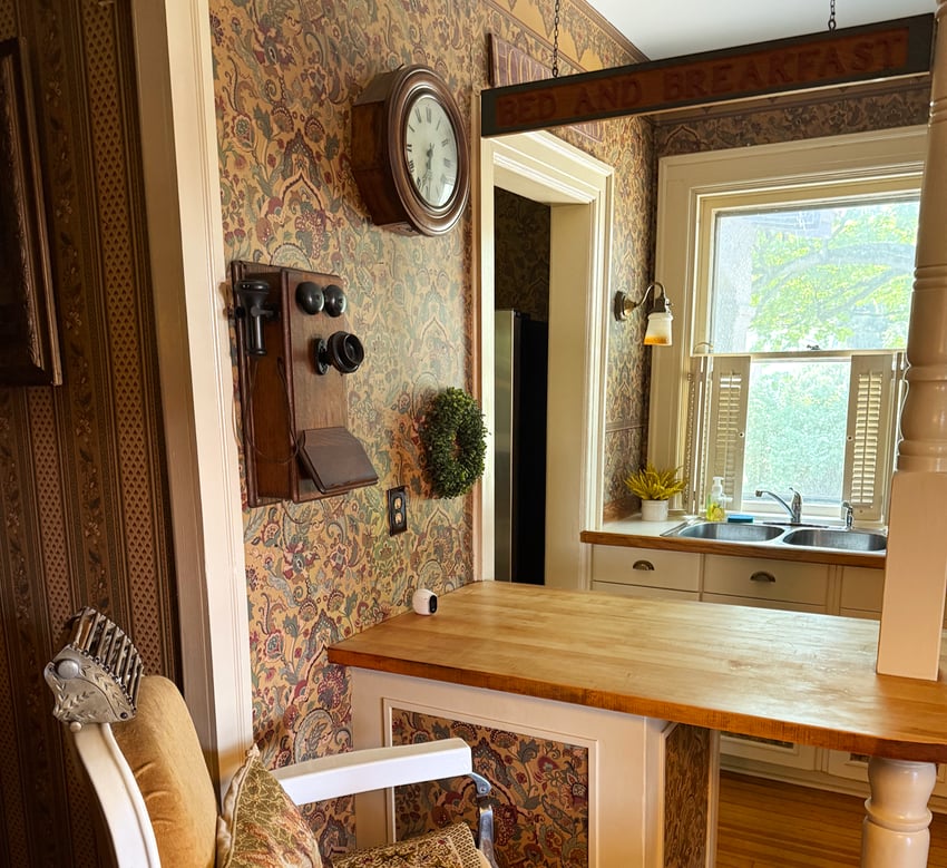 antique phone in country kitchen in upstate NY