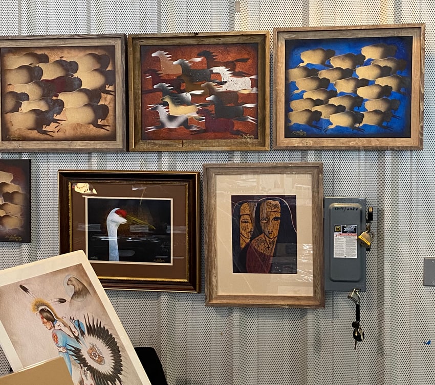 Buffalo and horse paintings in Santa Fe