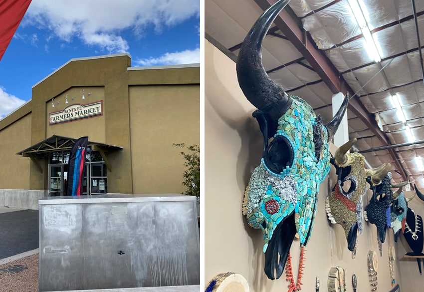 Santa Fe Artisans Market and skull art with turquoise
