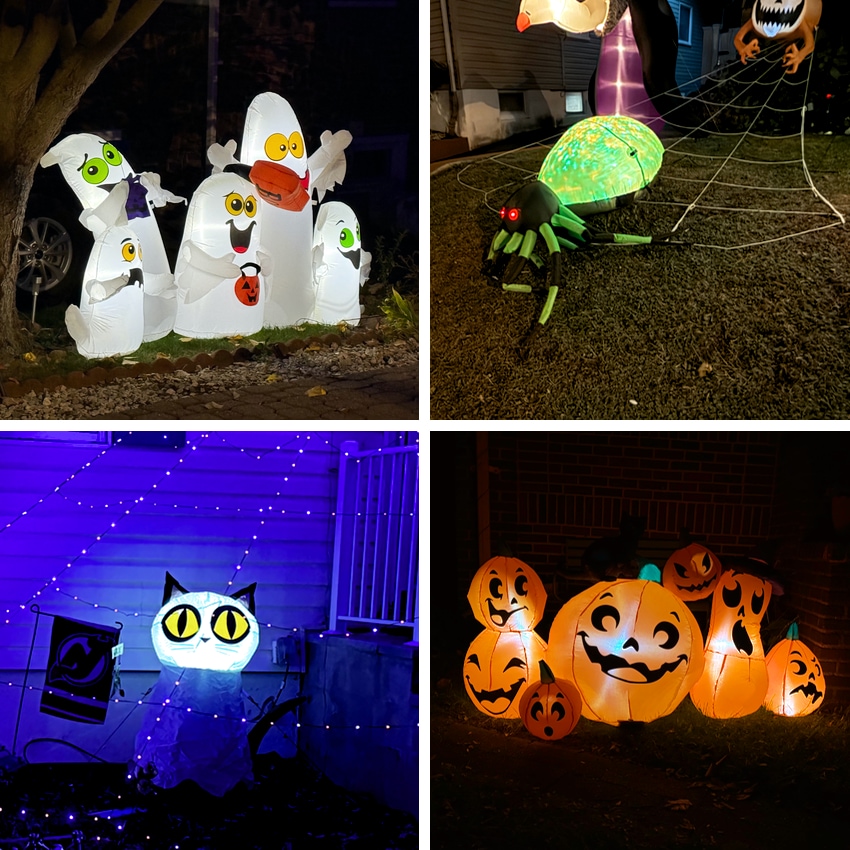 Halloween inflatables in front yards around Belleville, NJ.
