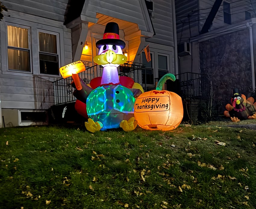 inflatable Thanksgiving front yard decorations.