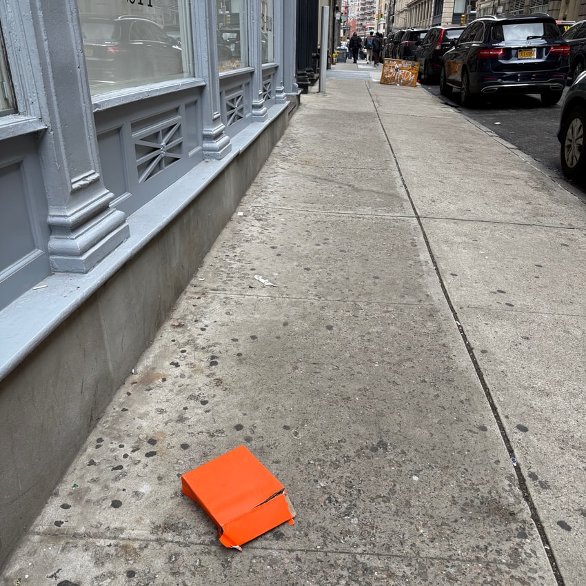 orange box on a NYC sidewalk in Tribeca