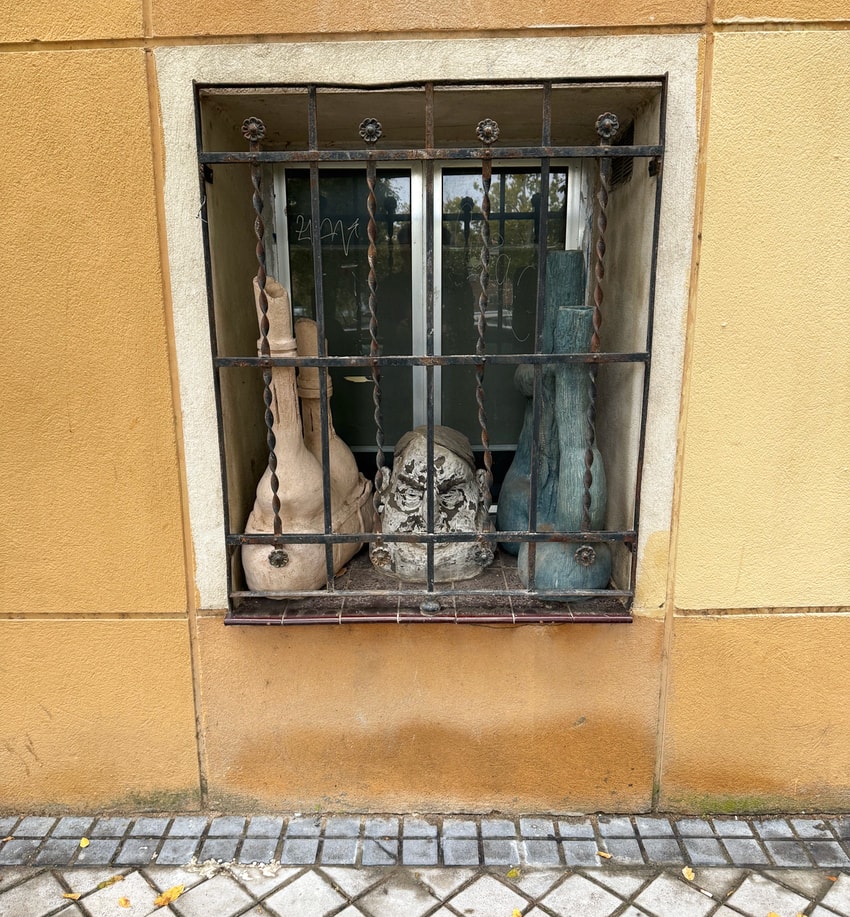 Sculpture in the window in Madrid, Spain