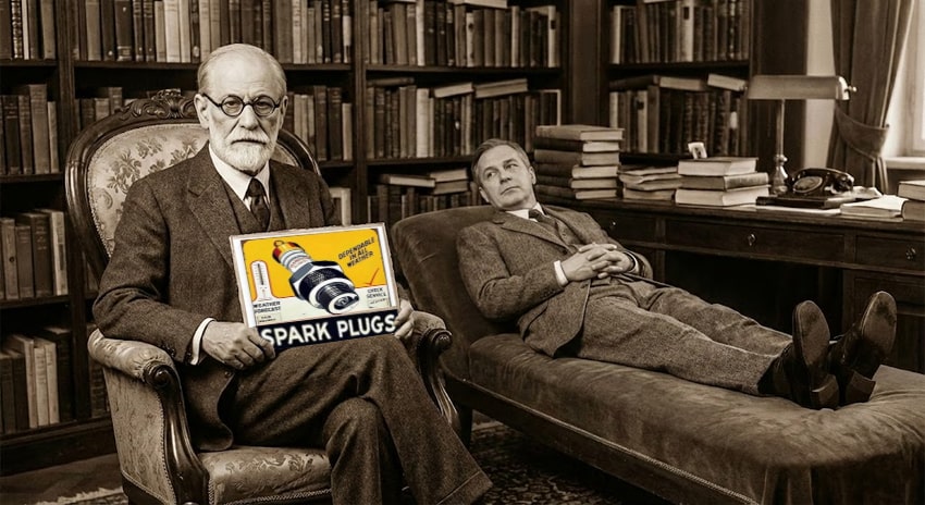Sigmund Freud with advertising sign