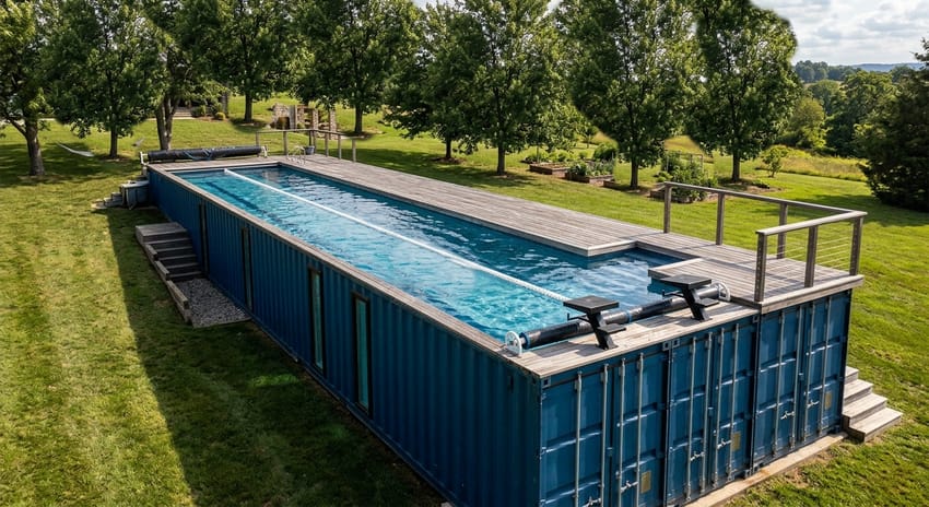 Swimming pool made from shipping containers