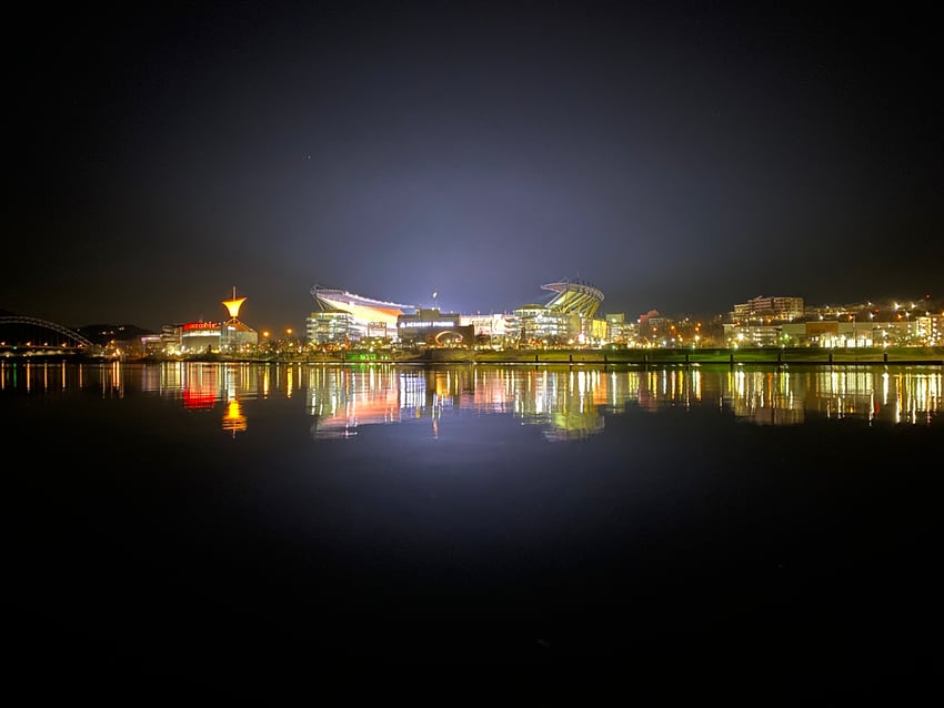 View of Acrisure Stadium as seen across the Ohio River in Pittsburgh.
