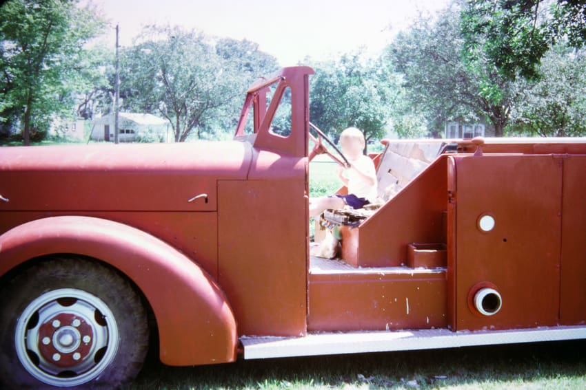 vintage open cab fire truck