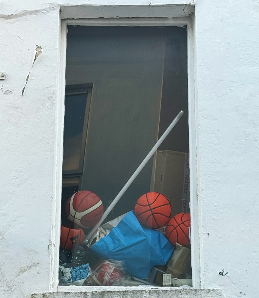 basketball still life in a window in Tralee, Ireland.