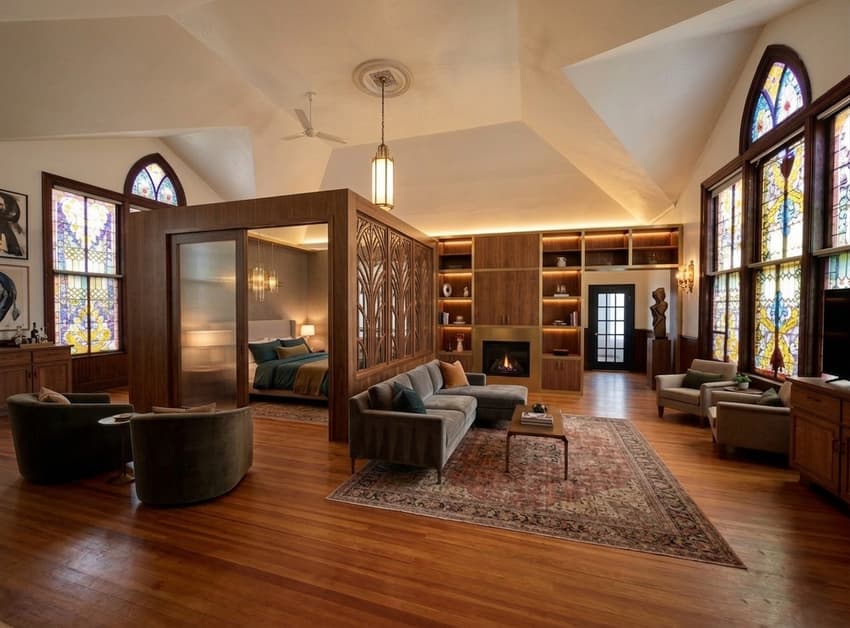 Church interior converted to a home