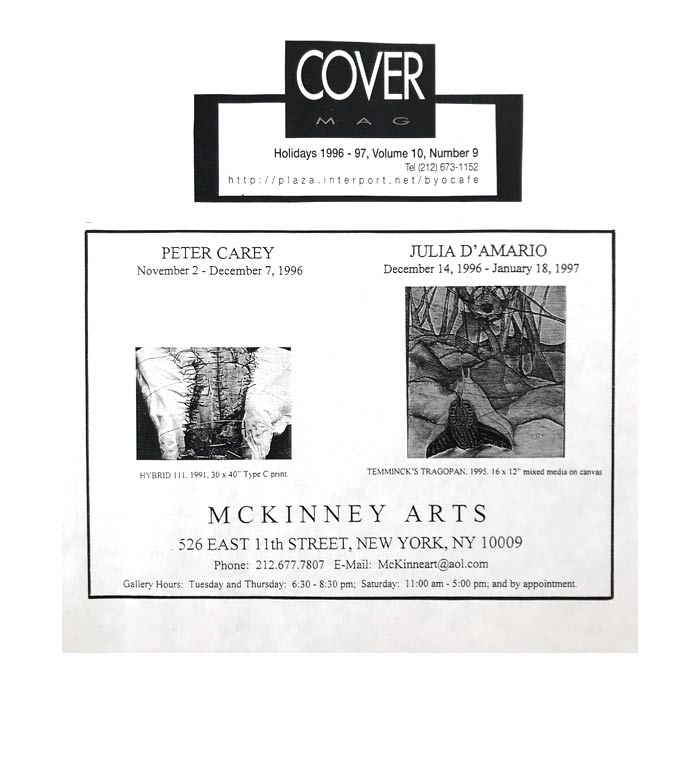 Peter Carey exhibition advertisement in Cover Magazine